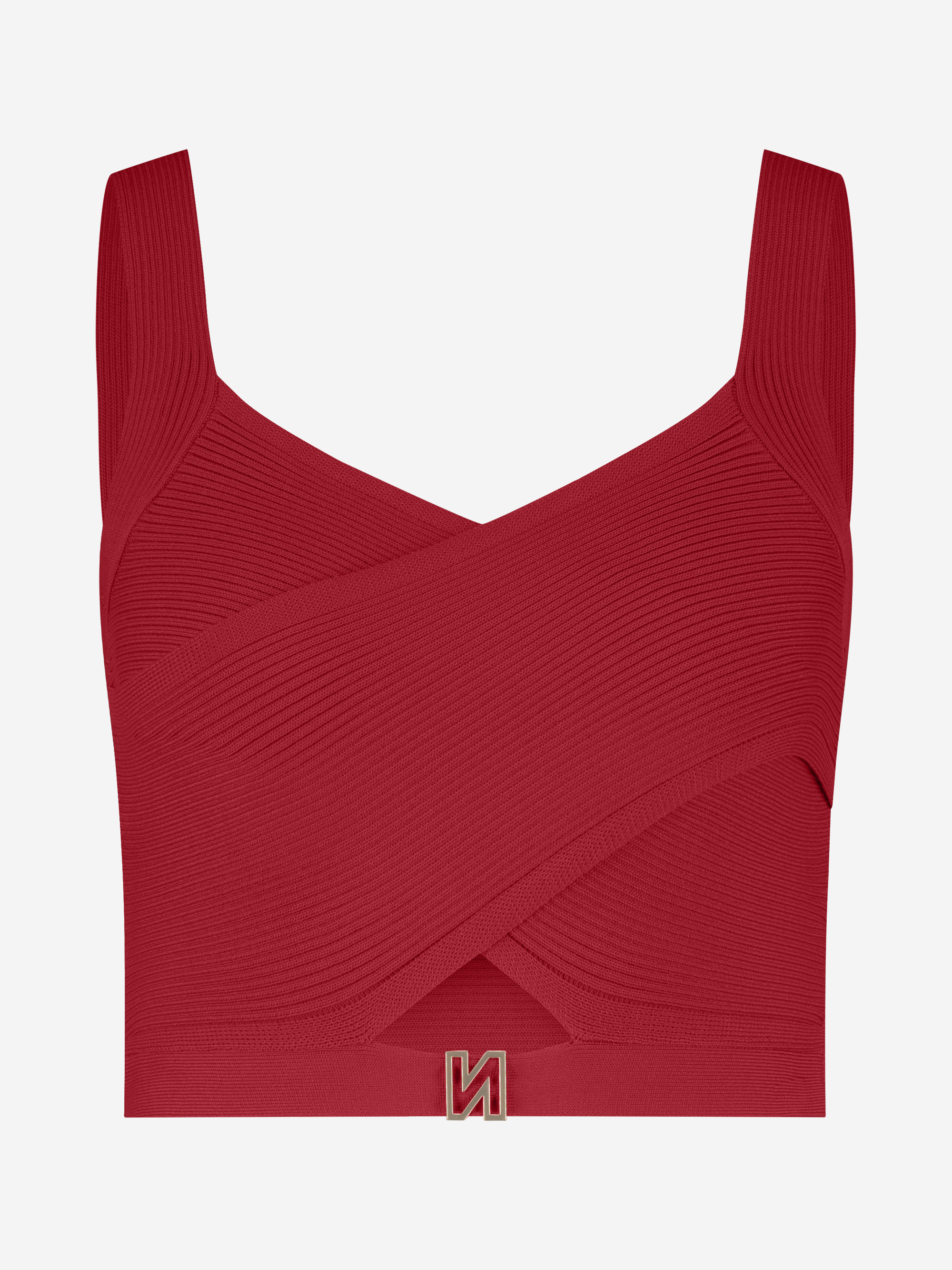 Korte gekruiste top met logo gesp detail