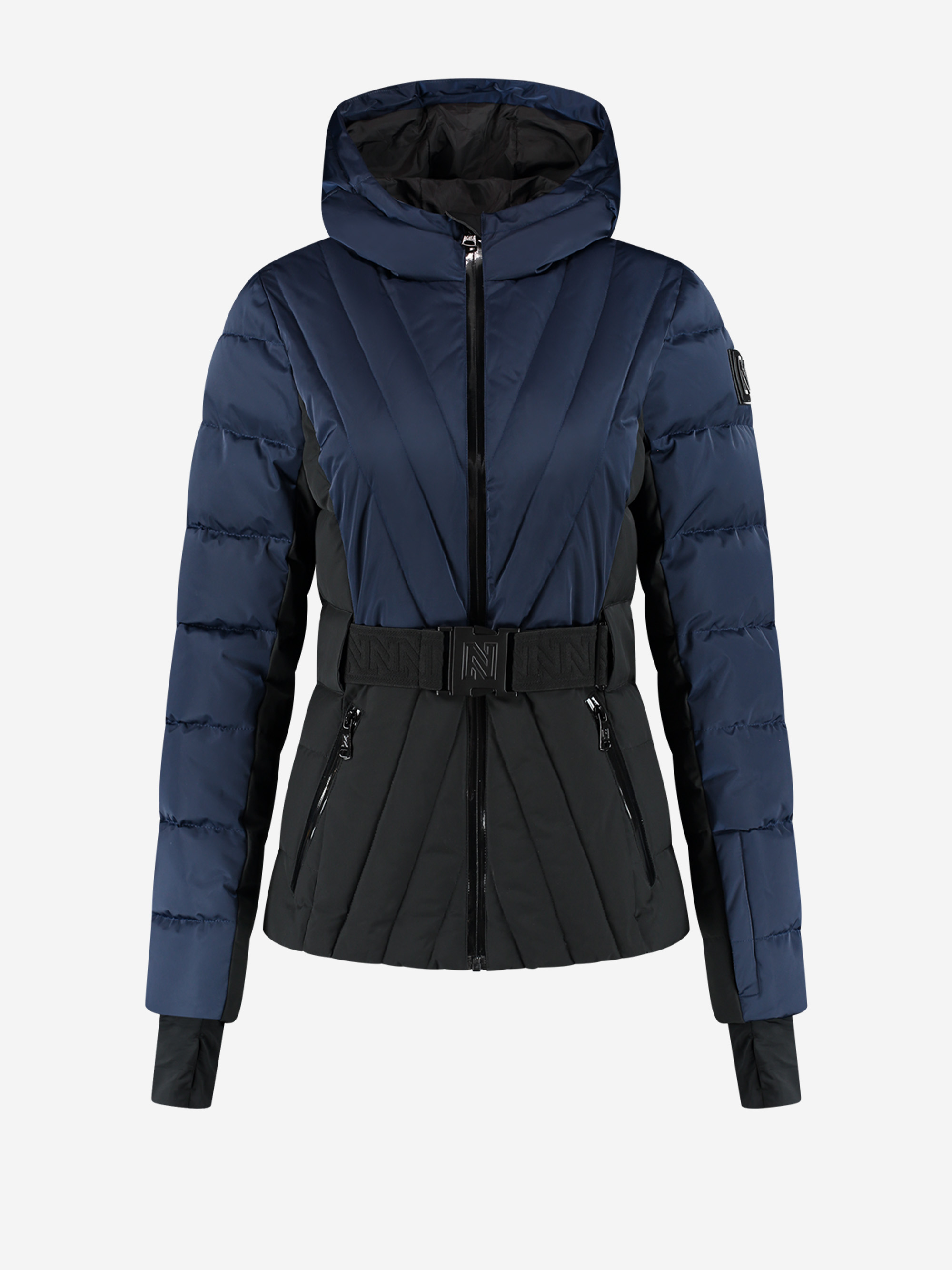 Ski jacket with color block and adjustable belt