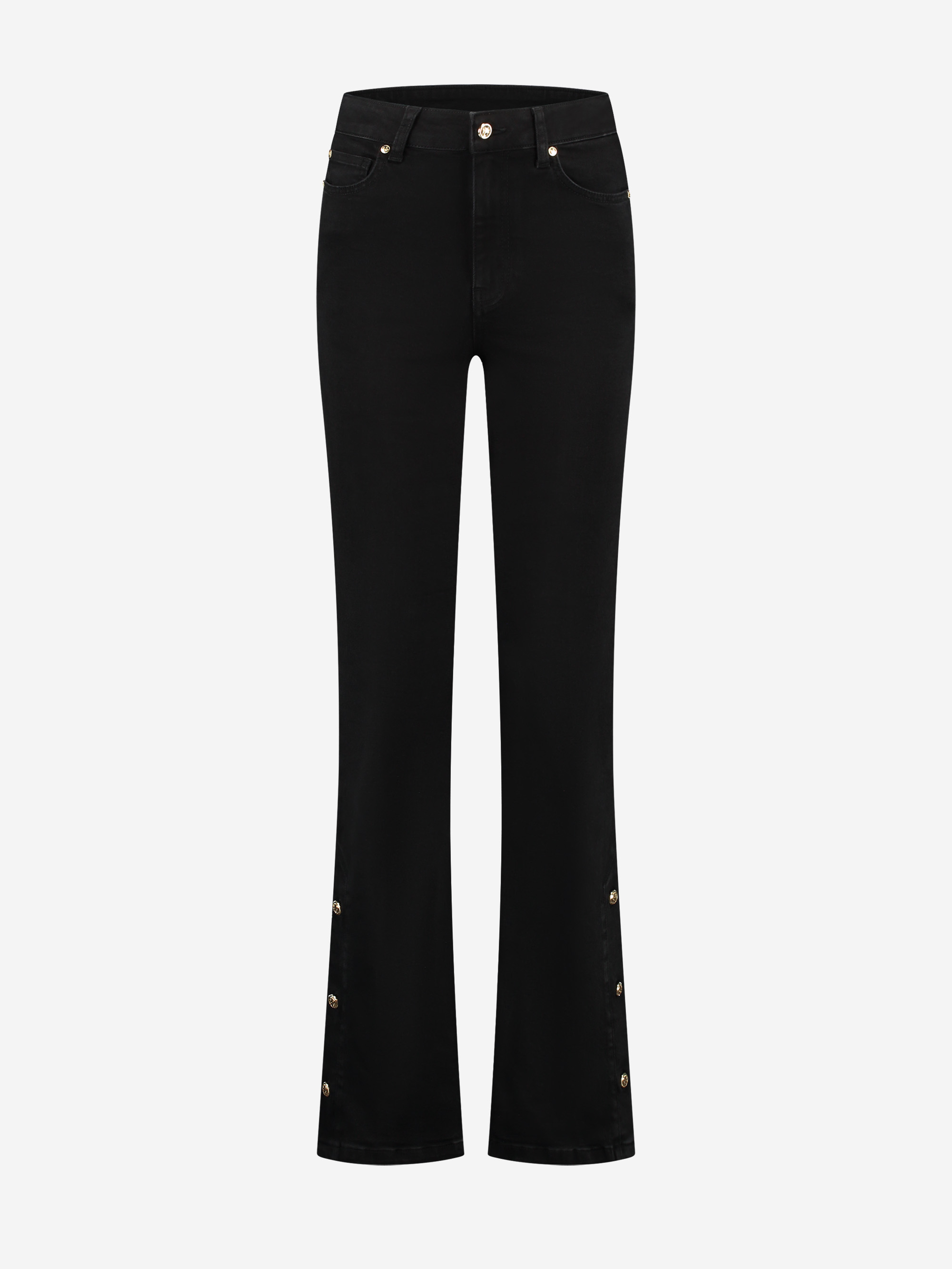 High rise flared jeans met knopen