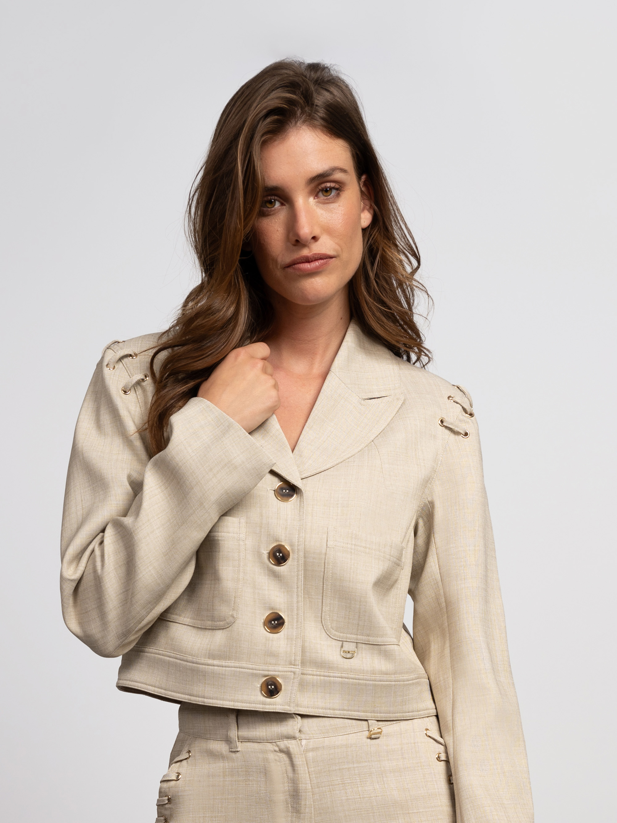 Melange jacket with cord details