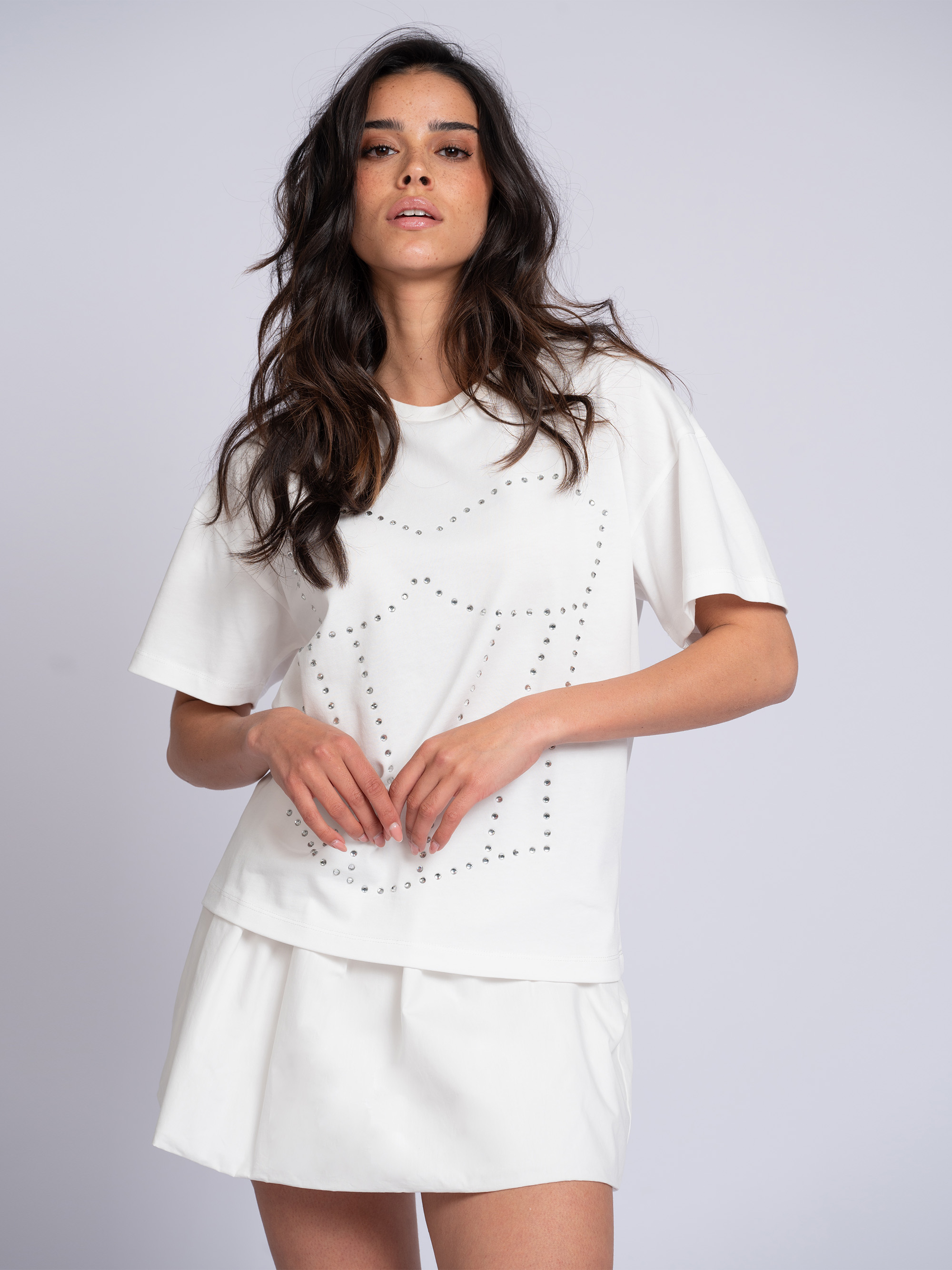 Oversized T-shirt with rhinestones