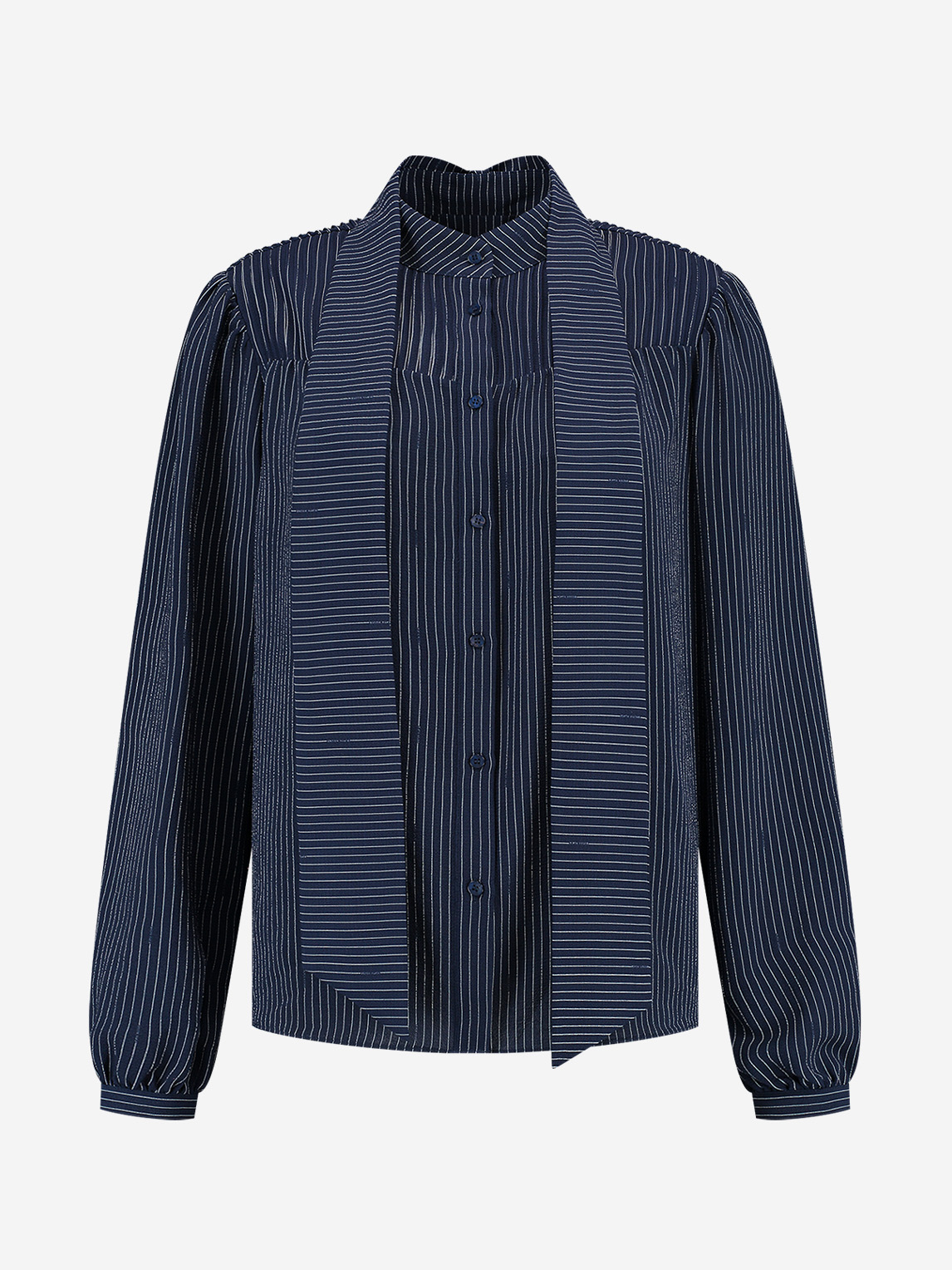 Striped blouse with scarf collar