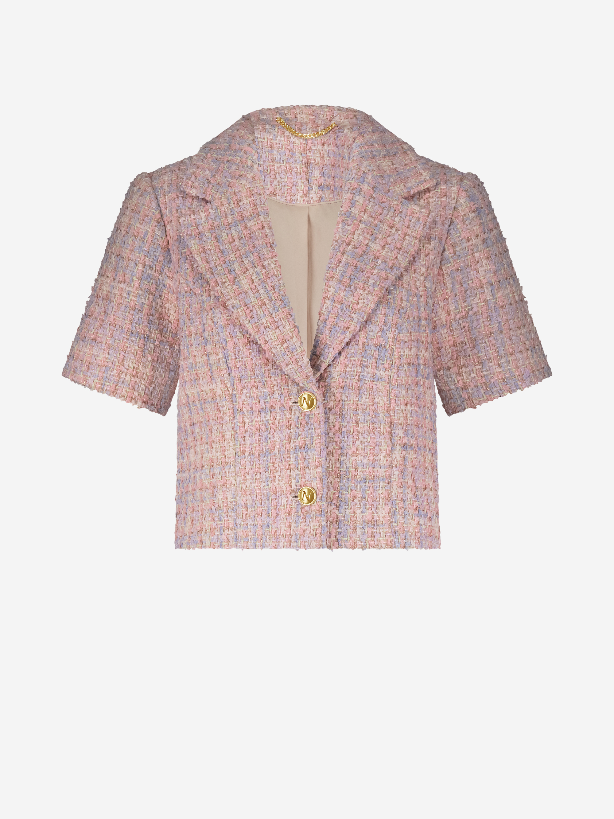 Cropped tweed blazer met glitterdraadje