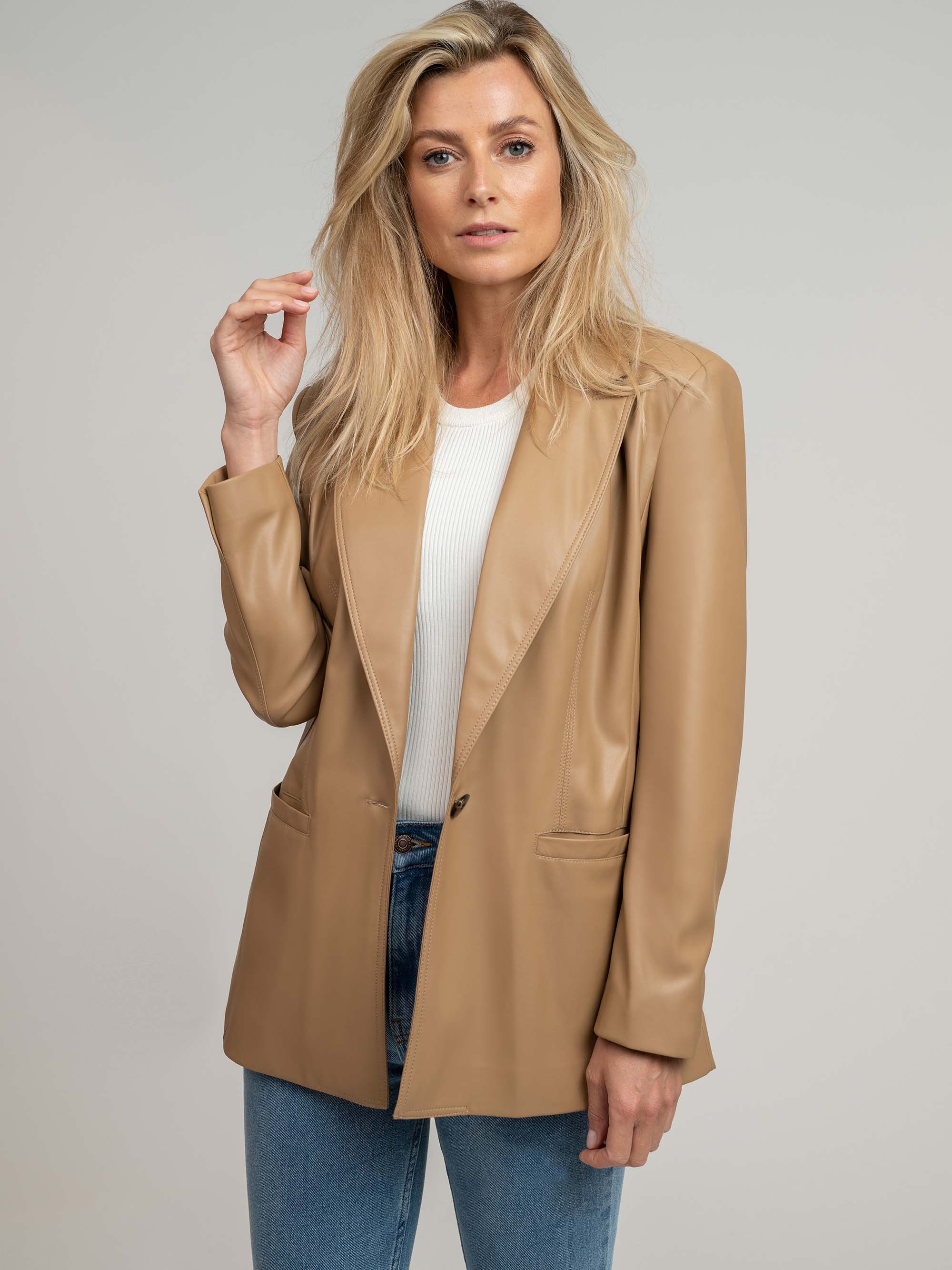 Vegan leather loose fit blazer
