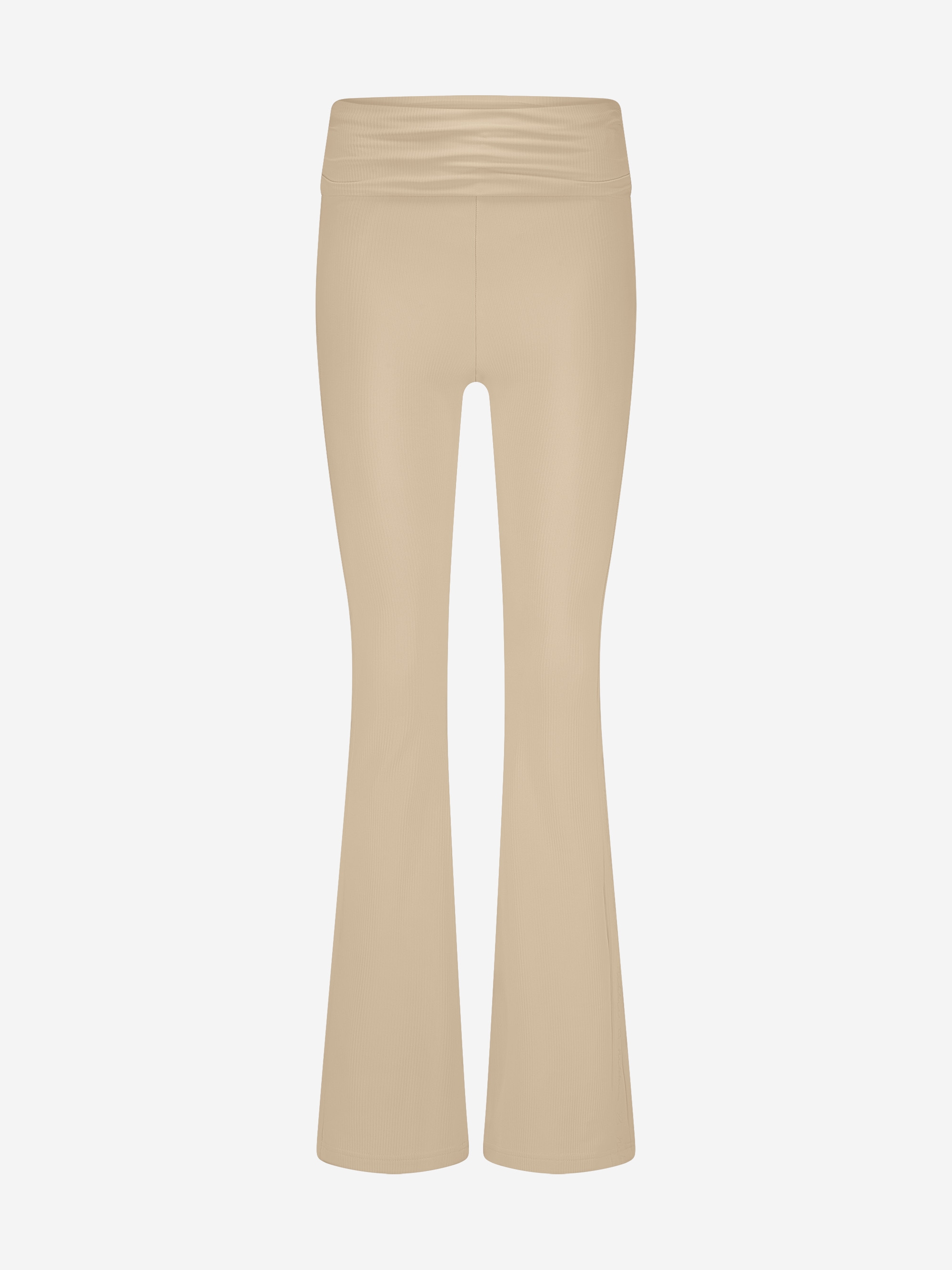 Ribbed flared leggings with folded waist edge 