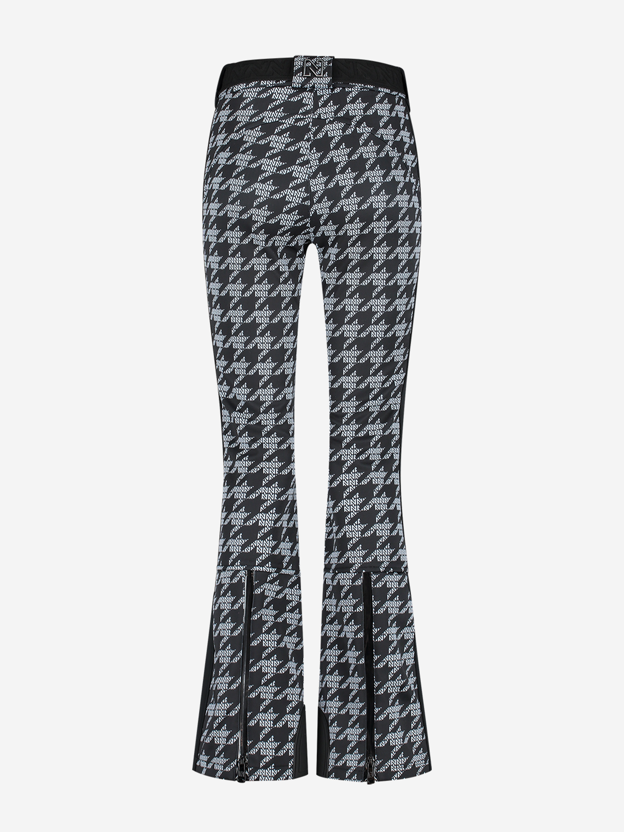 Flared ski pants with logo pattern and elastic belt