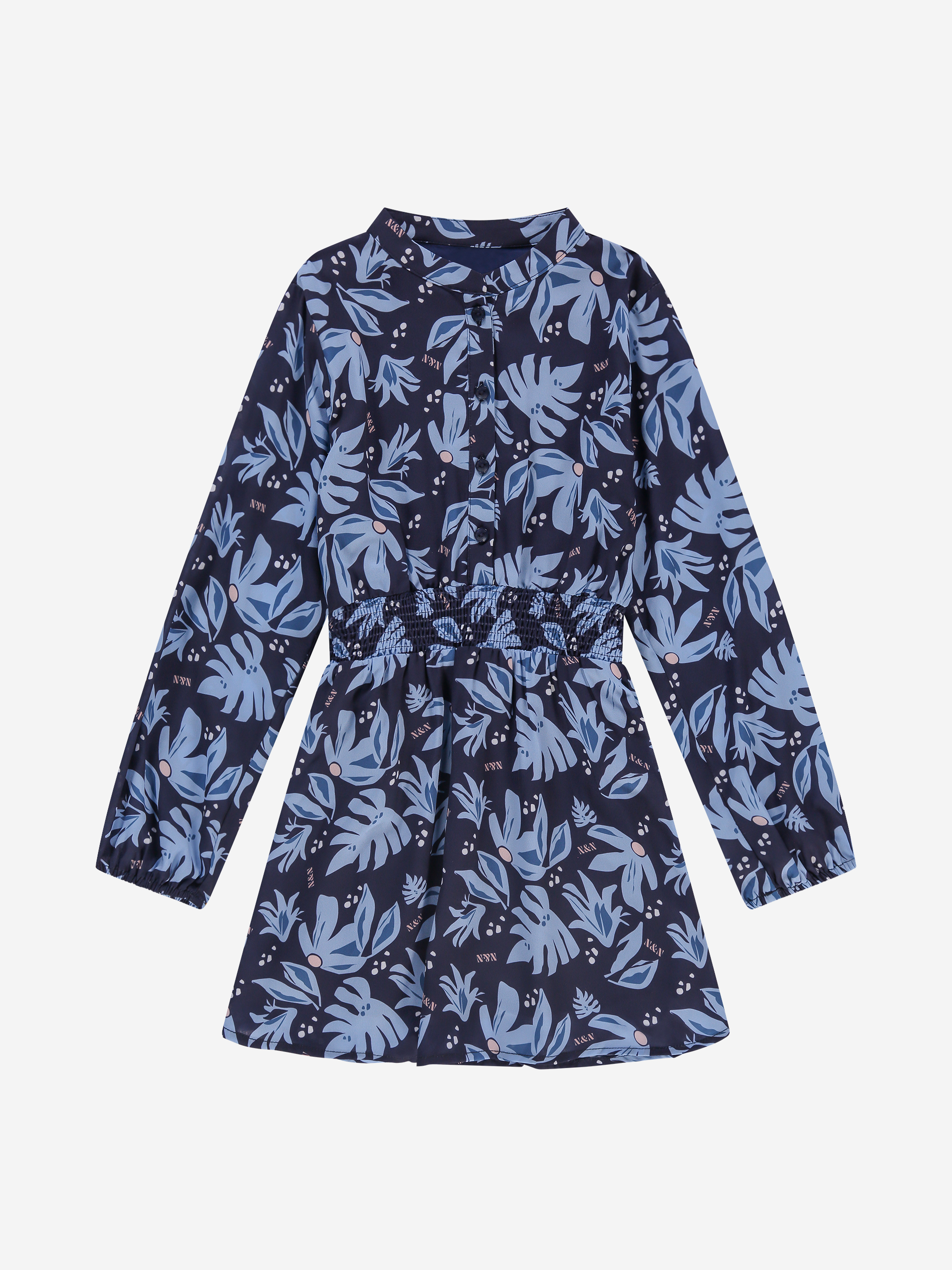 Korte jurk met bloemenprint en elastische tailleband