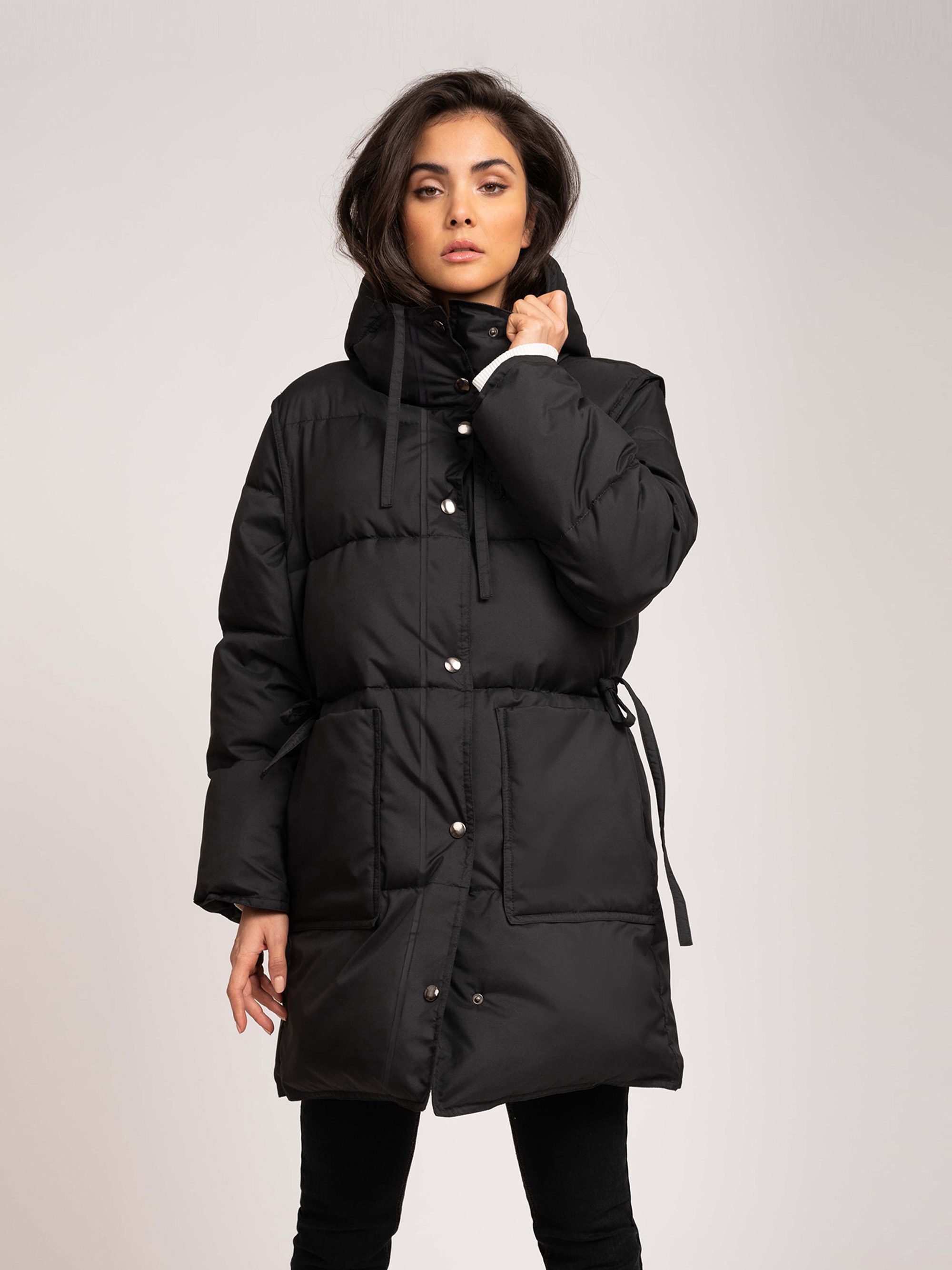  Long Puffer coat with tie belt