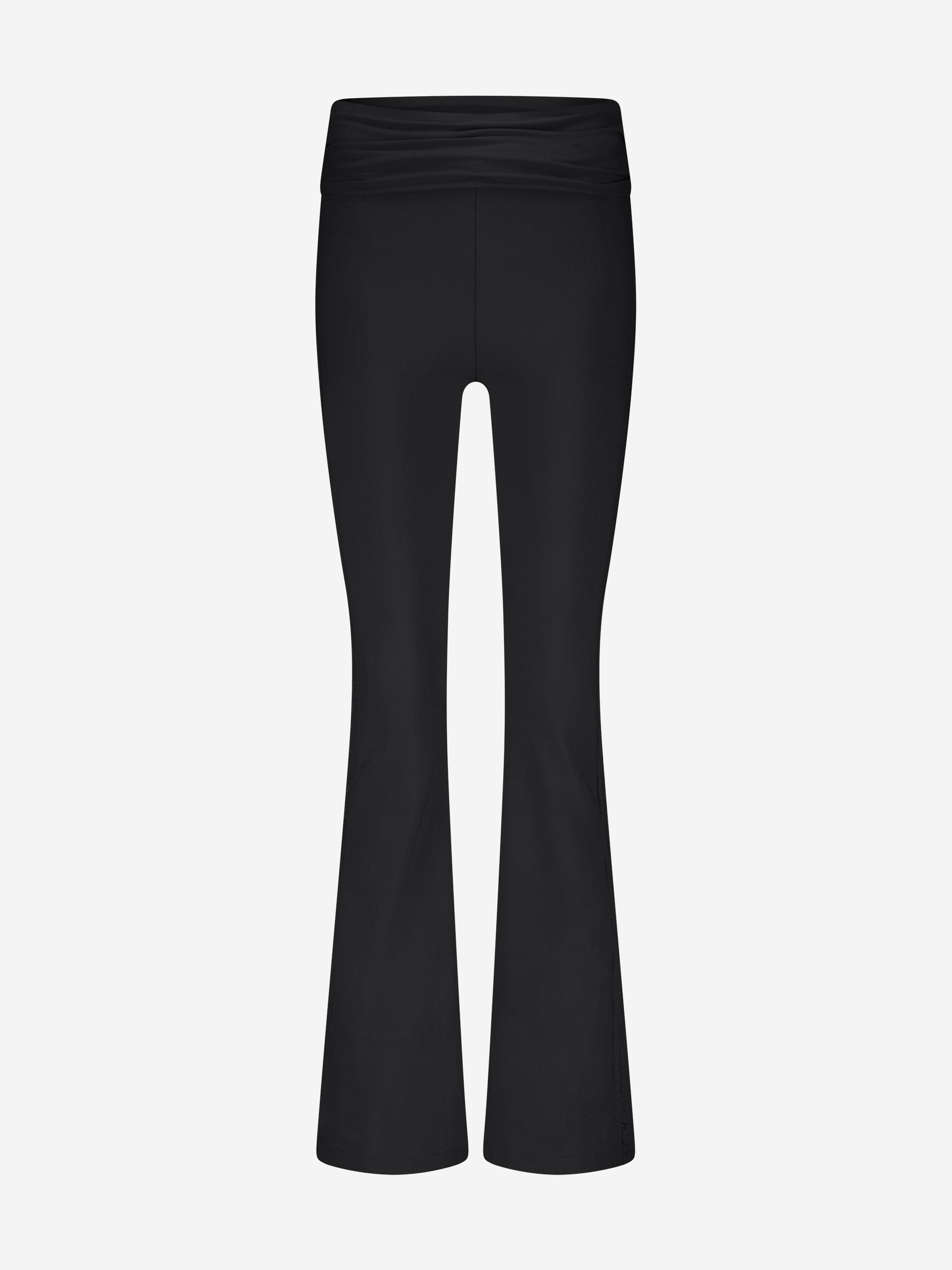Ribbed flared leggings with folded waist edge 